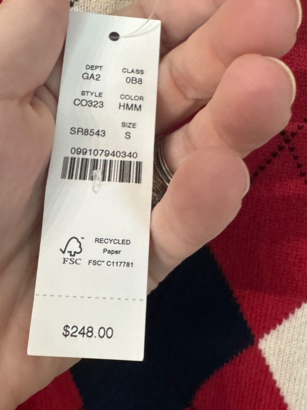 J. Crew Women's Relaxed Perfect Cashmere Crewneck Sweater in Argyle Sz S NWT - Picture 6 of 8